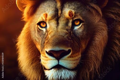 Portrait of a Lion  king face close-up