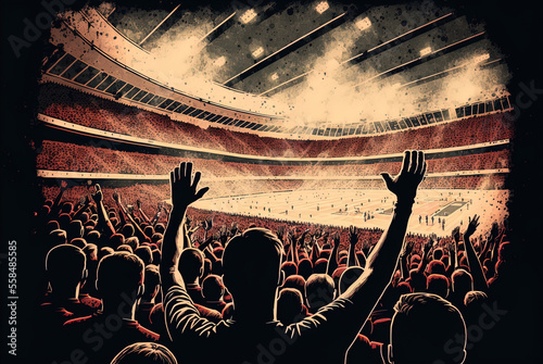 Sports stadium with a huge crowd of fans. 