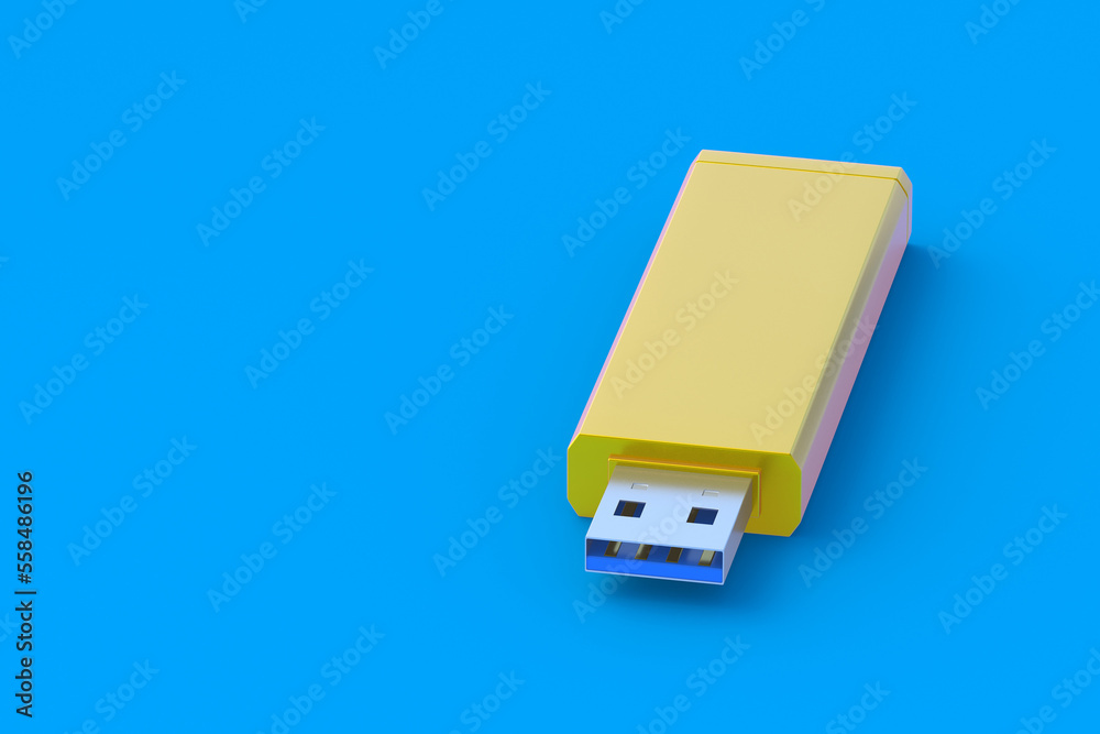 Fototapeta premium Flash drive, usb memory stick. Electronic access key. Data storage. Copy space. 3d render