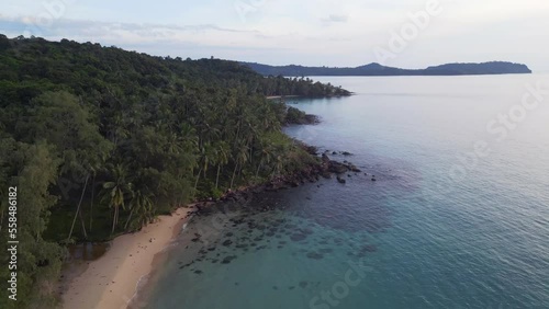 headland stones in water. Magic aerial view flight drone natural beach thailand photo