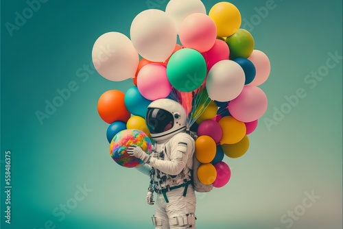 Astronaut with colorful ballons. Generative AI