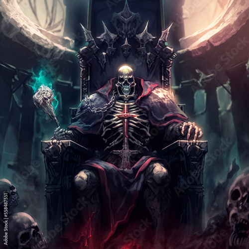 The skeleton king sits on his throne. High quality illustration