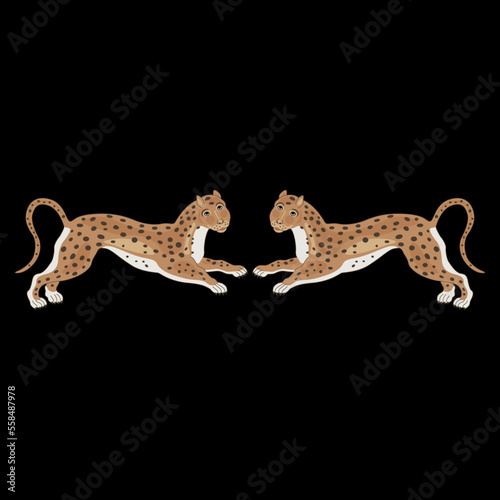 Photography Symmetrical animal design or frame with two stylized spotted wild cats or leopards