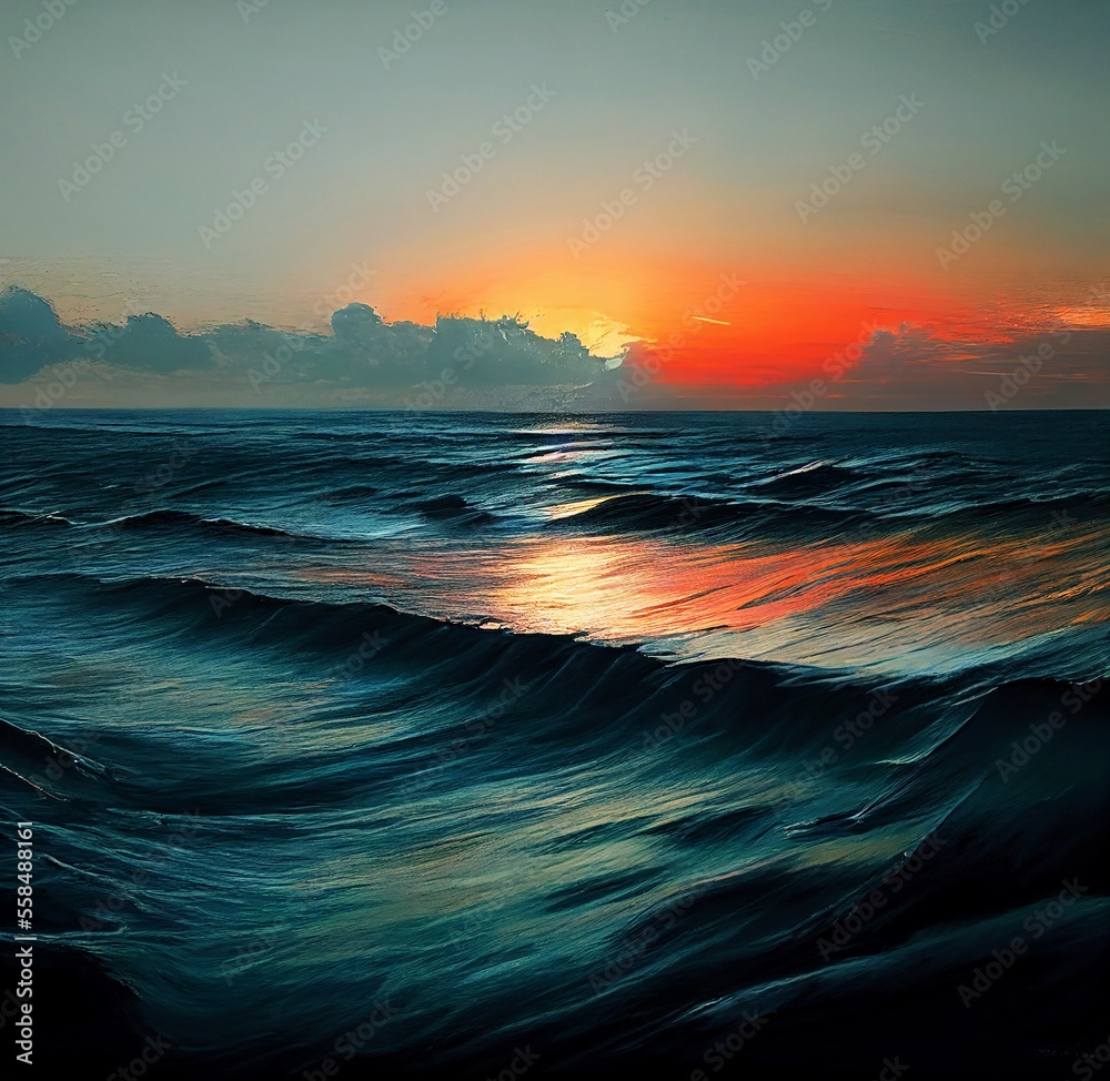 Sea waves at sunset digital art
