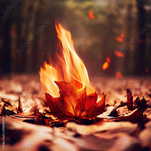Leaves on fire digital illustration