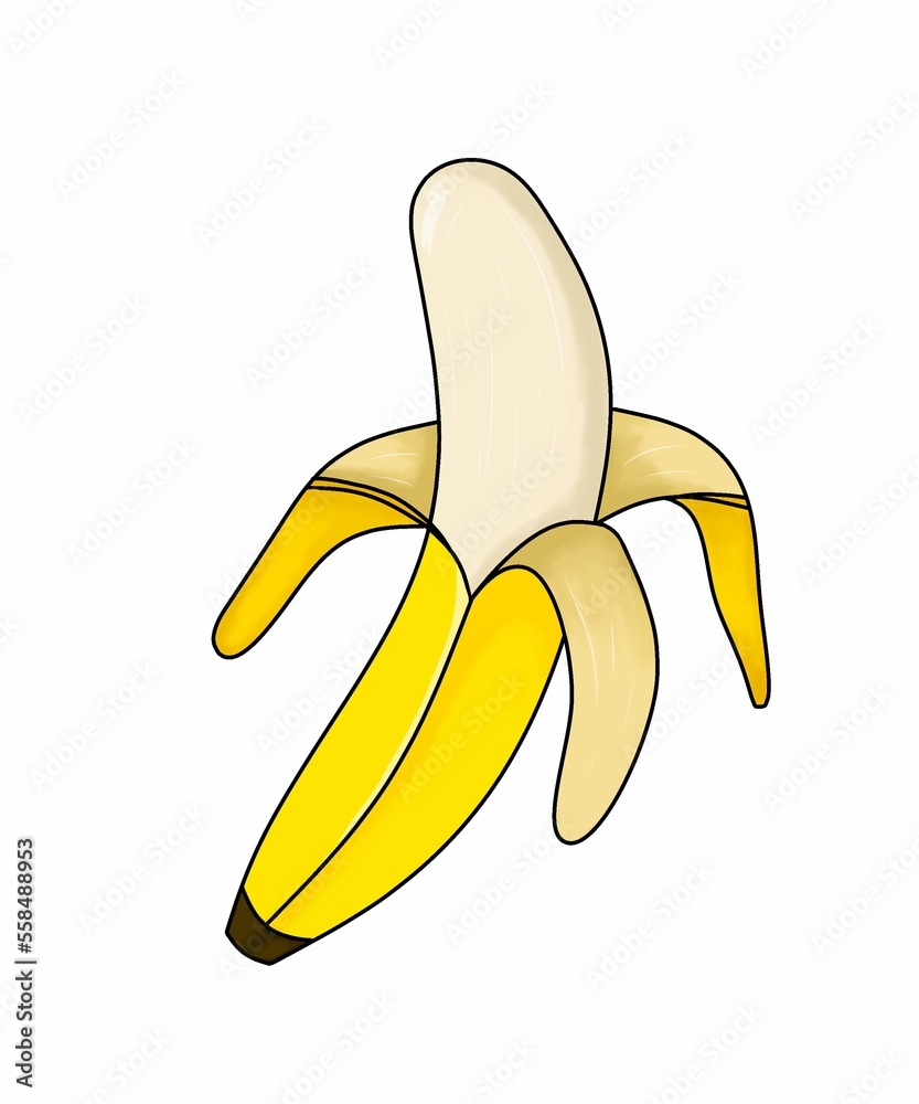 illustration of a yellow ripe opened banana. illustration of a yellow ripe opened banana.