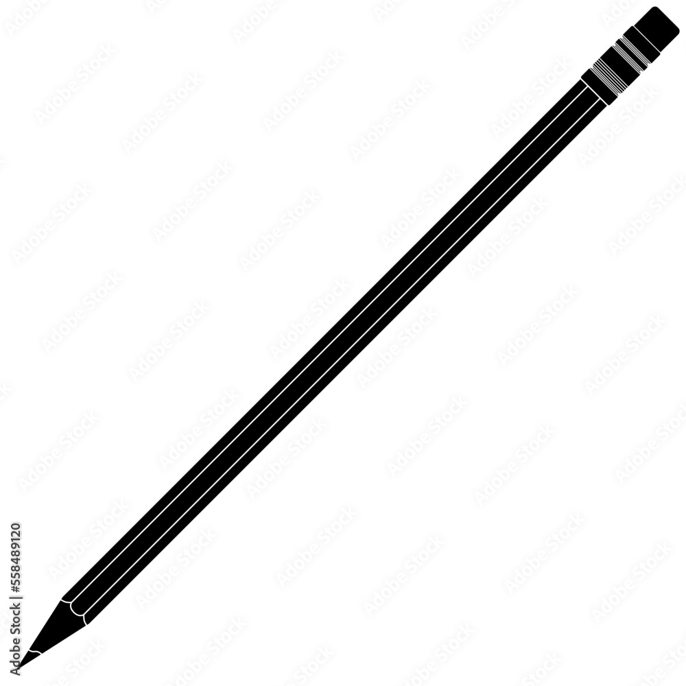 Pencil with eraser, Pencils with a lead made from a mixture of graphite and clay detailed realistic silhouette Pencil with eraser, Pencils with a lead made from a mixture of graphite and clay detailed realistic silhouette