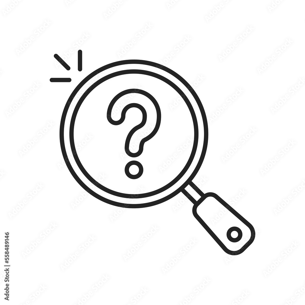 thin line magnifier black icon with question mark thin line magnifier black icon with question mark