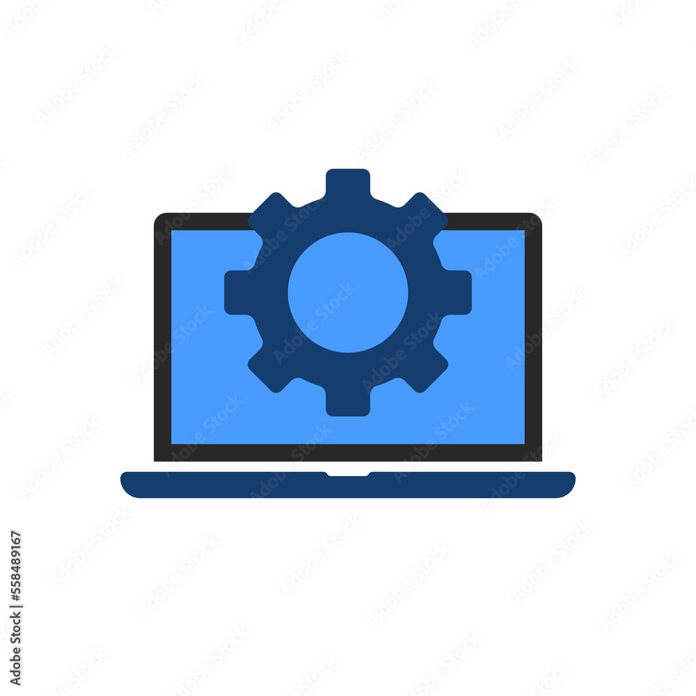 blue laptop with gear icon like tech support blue laptop with gear icon like tech support