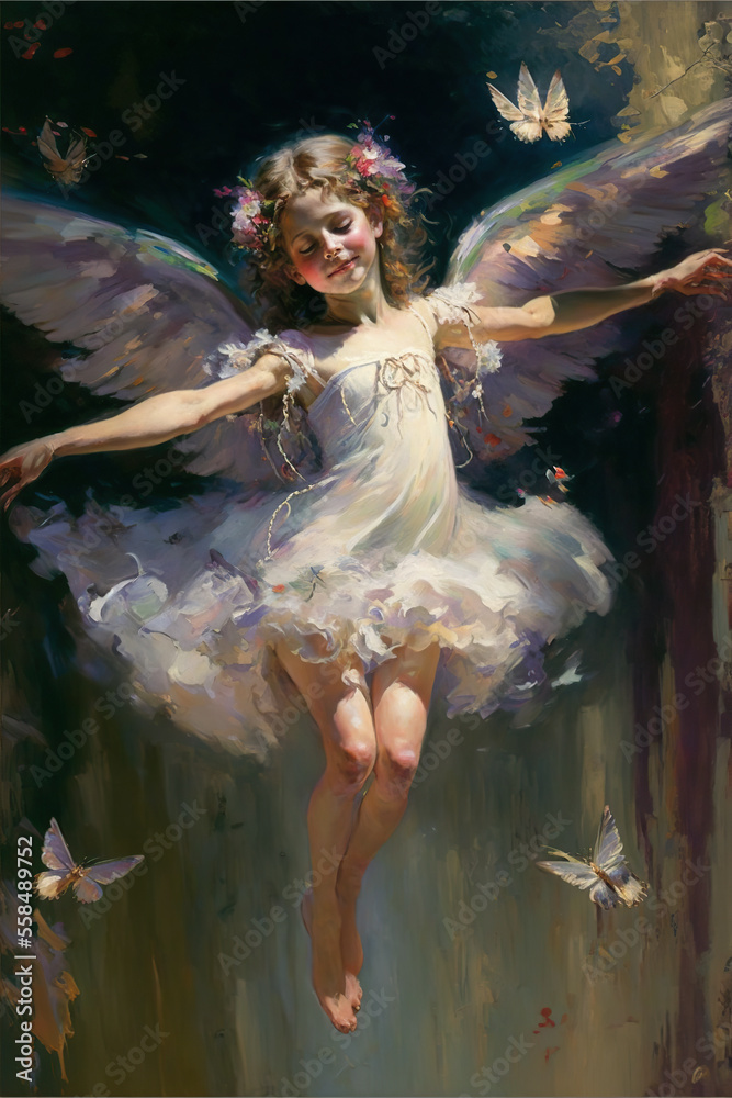 AI artificial intelligence generated illustration of a young ballerina fairy