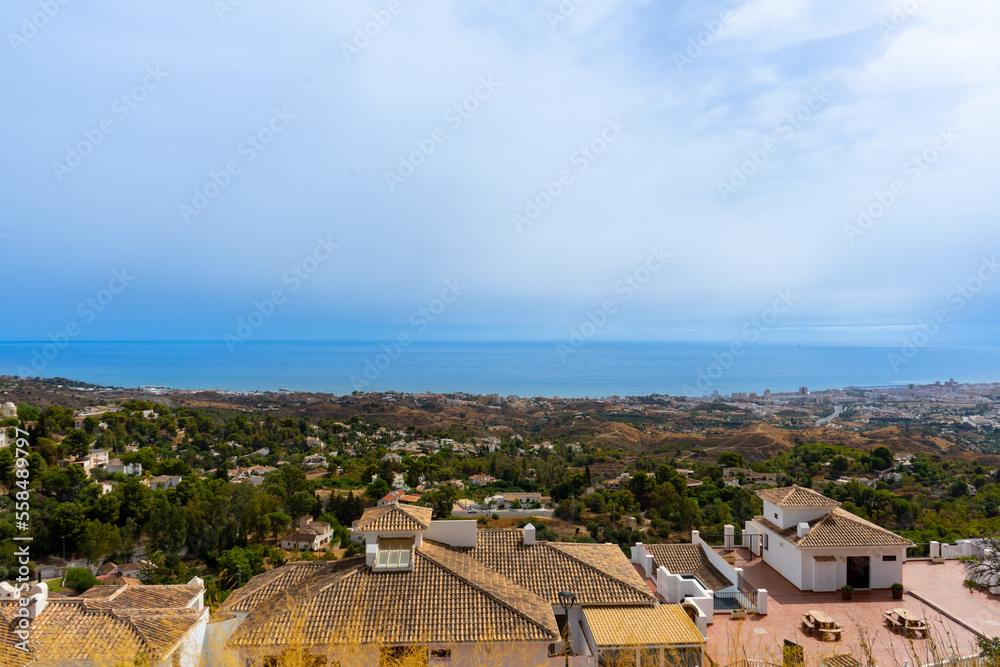 Panoramic view of Costa del Sol, Mediterranean sea in Mijas, Spain on October 2, 2022