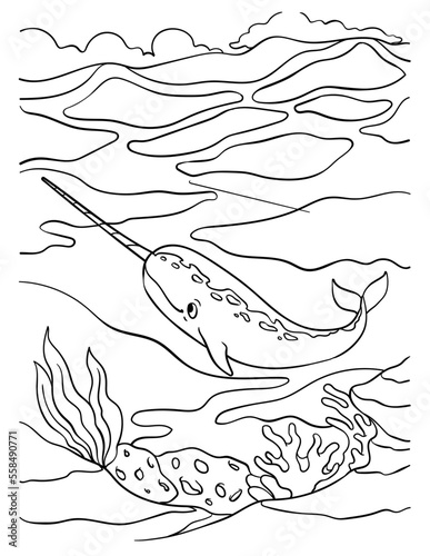 Narwhal Coloring Page for Kids