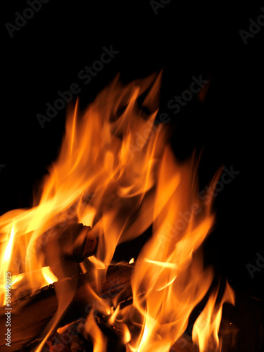 Fire flames isolated on black background