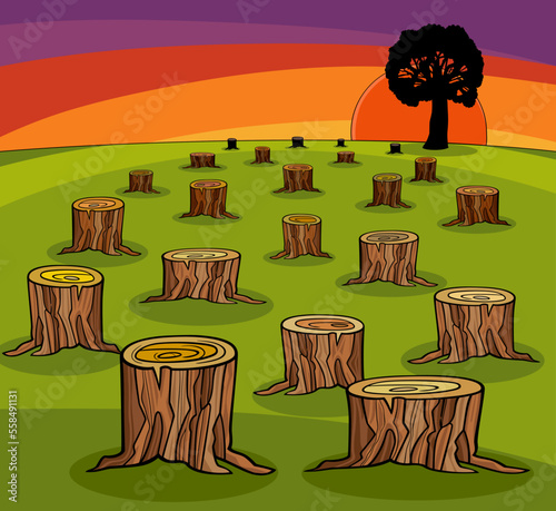 cartoon illustration of cut forest and last tree