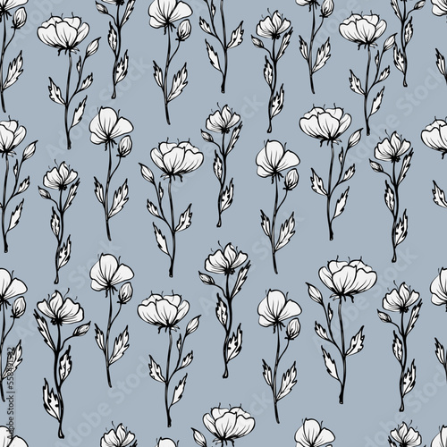 Hand-drawn floral seamless pattern. Wildflowers