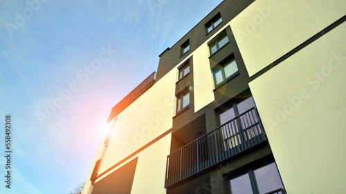 Apartments in residential complex. Housing structure at modern house. Architecture for property investment. and architecture details. Urban abstract - windows of apartment building.