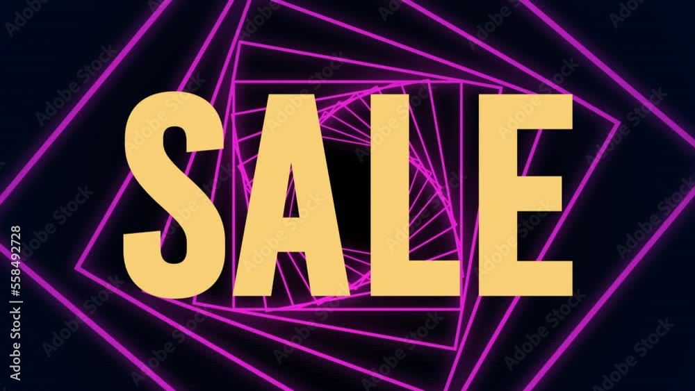 Animation of sale text and shapes on black background Animation of sale text and shapes on black background