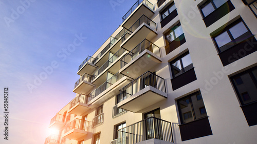 Apartments in residential complex. Housing structure at modern house. Architecture for property investment. and architecture details. Urban abstract - windows of apartment building.