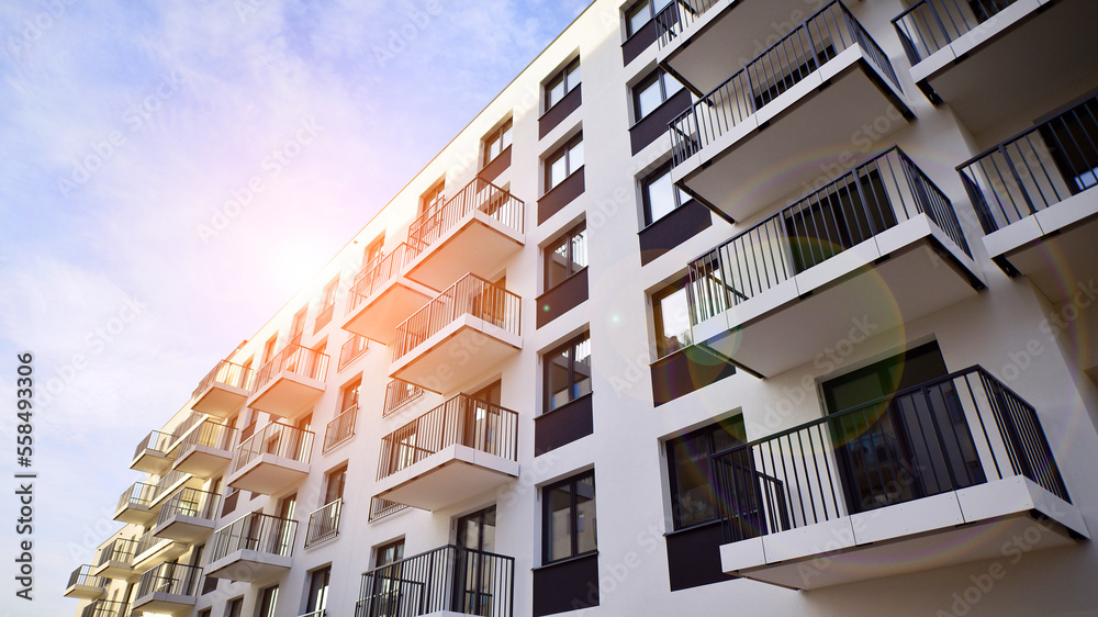 Apartments in residential complex. Housing structure at modern house