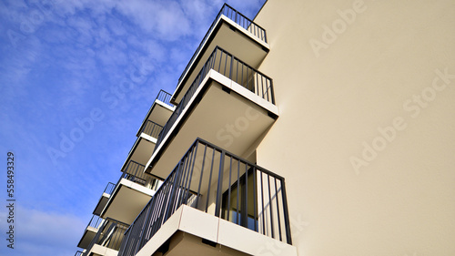 Apartments in residential complex. Housing structure at modern house. Architecture for property investment. and architecture details. Urban abstract - windows of apartment building.