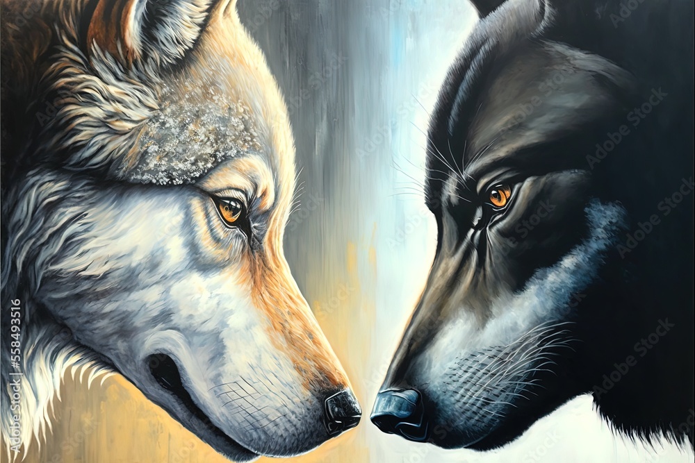Old Cherokee Story: An AI Generated Illustration of Two Wolves in Oil ...