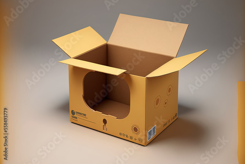 solitary empty brown carton cardboars box. Generative AI photo