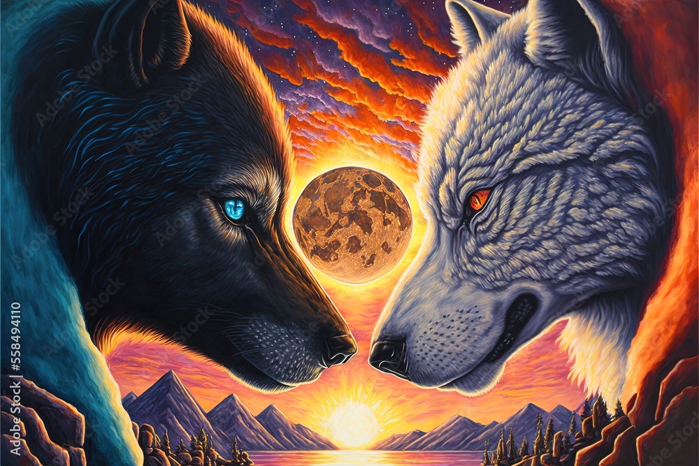 Old Cherokee Story: An AI Generated Illustration of Two Wolves in Oil ...