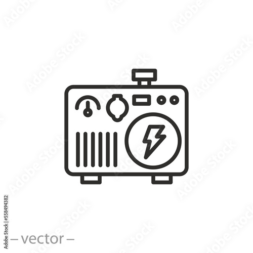 inverter generator icon, electric station, thin line symbol on white background - editable stroke vector illustration