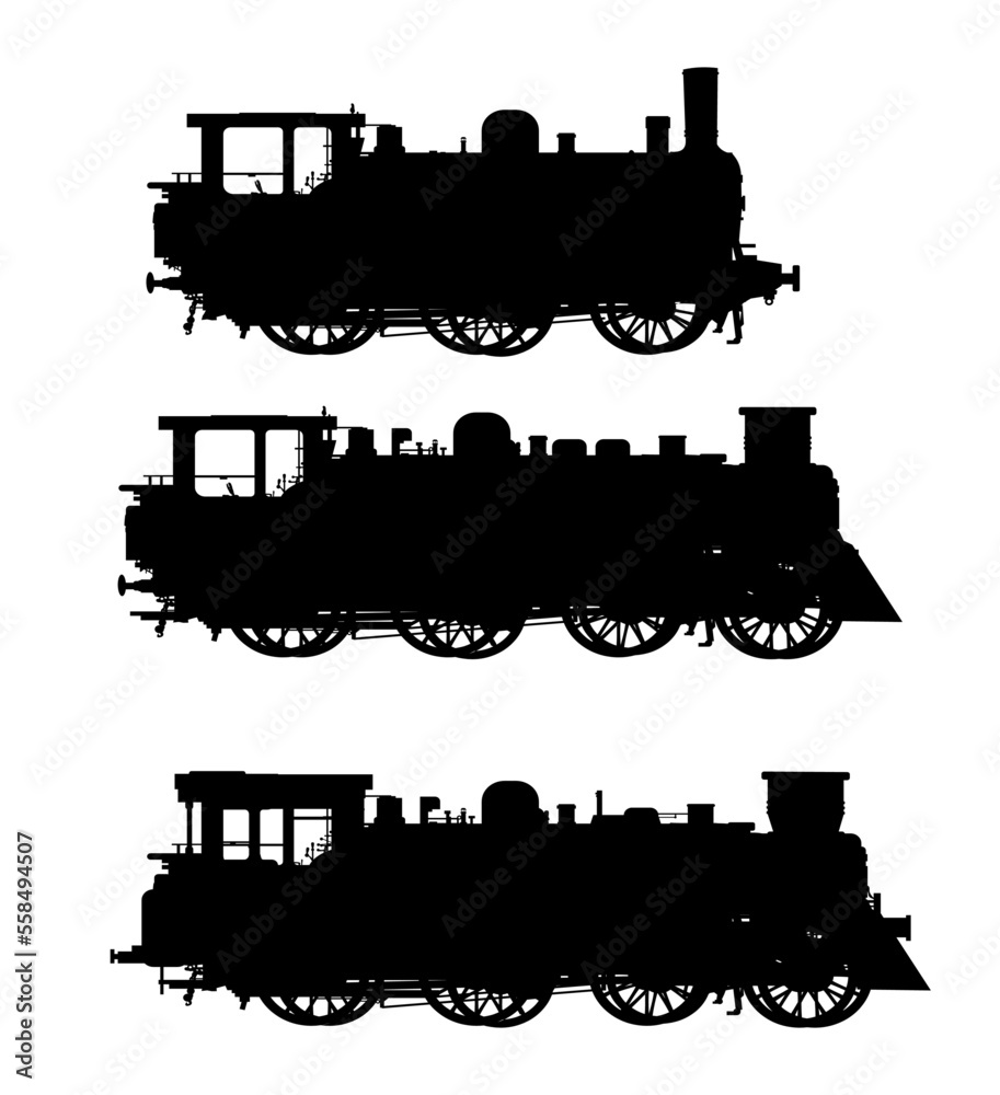 set of locomotive silhouette