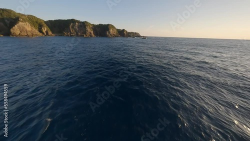 sea and rocks by fpv drone in Hokkaido Japan