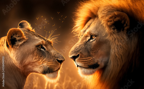 Papier peint Majestic African lion couple loving pride.