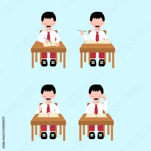 Set Of Boy Indonesian Elementary Student Character
