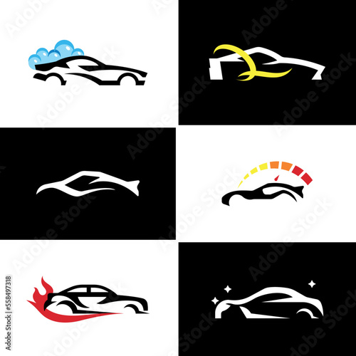 Concept supercar and regular car vehicle silhouette collection set - Vector illustration.
Automotive car logo design, set of six car icons.