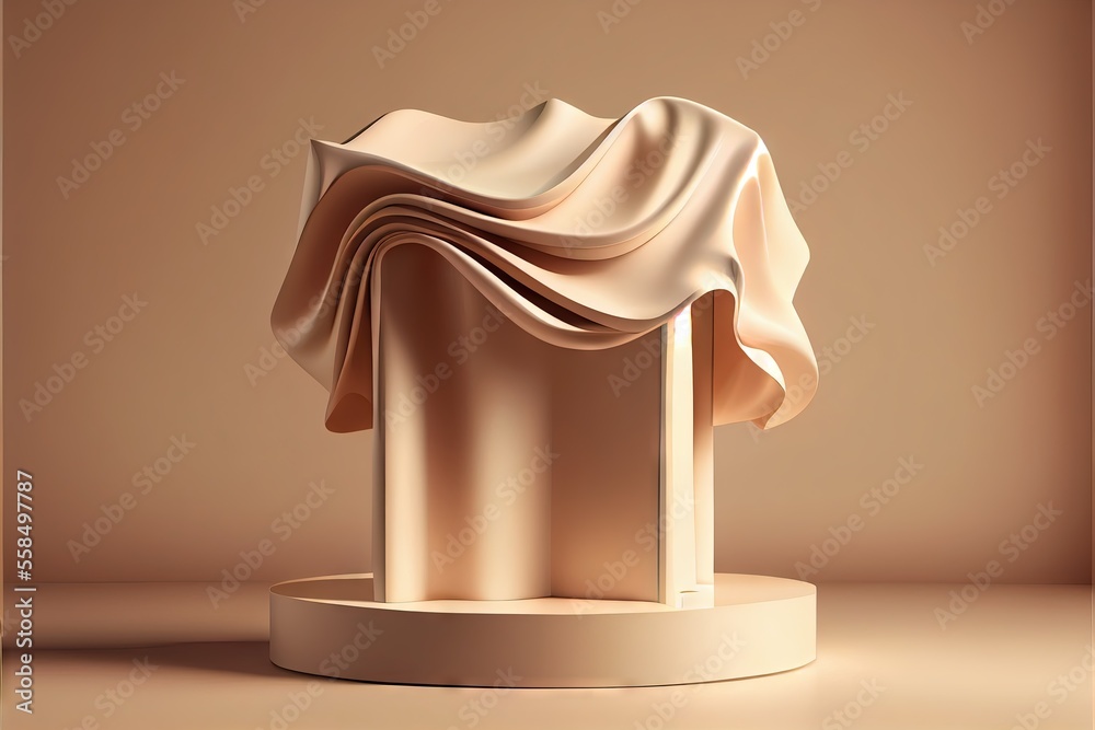 3D podium with fabric. AI generated art illustration.
3D podium with fabric. AI generated art illustration.