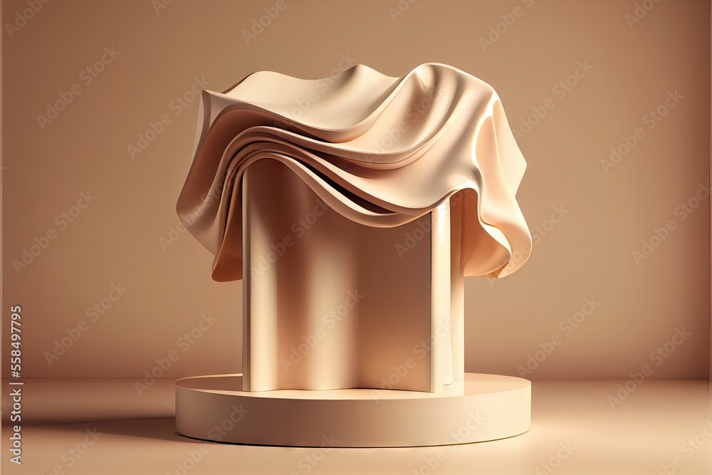 3D podium with fabric. AI generated art illustration.	
