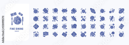 Restaurant and Fine Dining illustration, Food court and Kitchen icon set