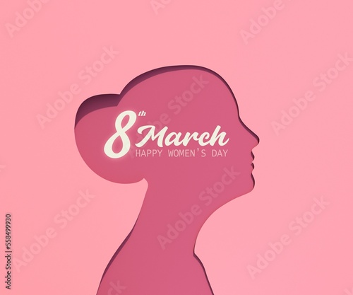 Happy Women Day 8 March pink girl cutout greeting card © maximilian