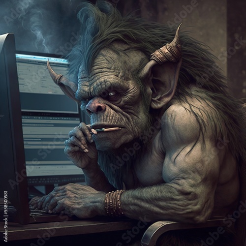 Troll writing a comment in the internet, the concept of internet trolling, created with Generative AI technology