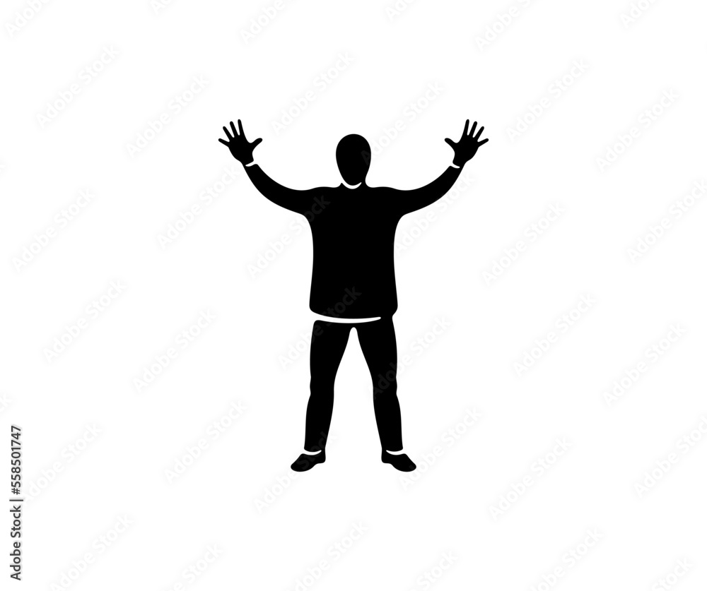 Man with two hands raised, joy, silhouette and graphic design. People, men, male, human and person, vector design and illustration Man with two hands raised, joy, silhouette and graphic design. People, men, male, human and person, vector design and illustration