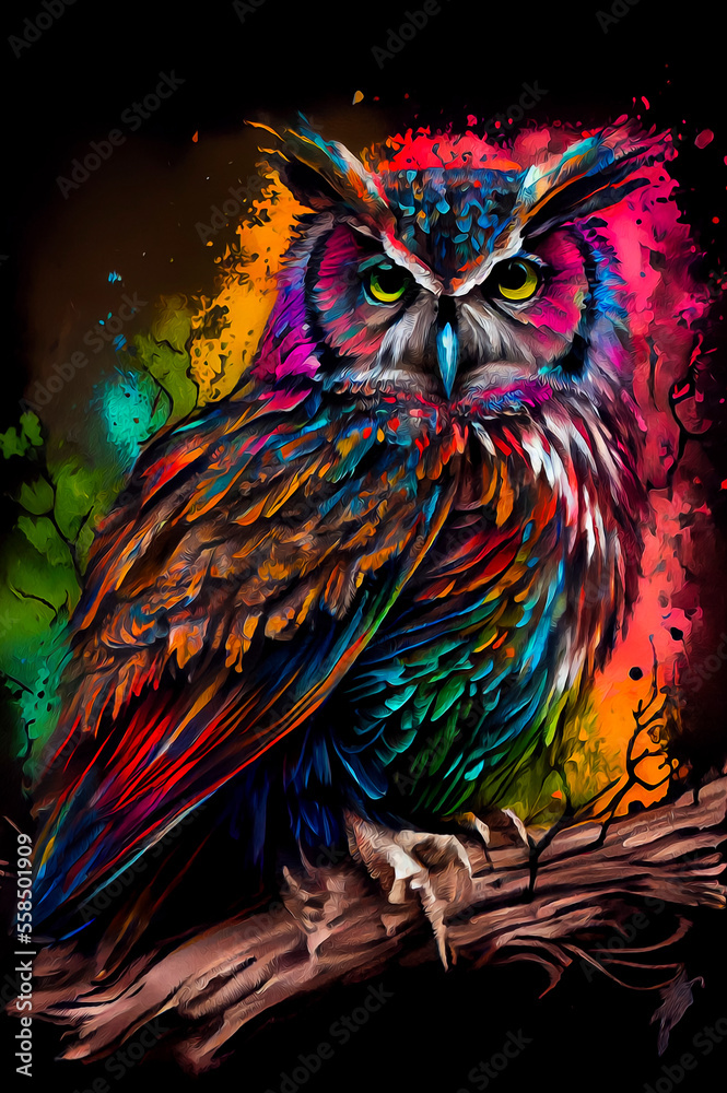 Colorful painting of a cute owl Colorful painting of a cute owl