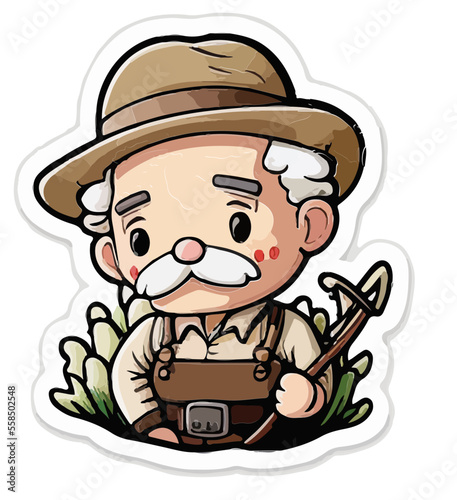 Cute, Kawaii, Farmer, Bauer, Landwirt, Comic, Cartoon, alter, mann, hut, märchen, kinderbuch, geschichte, garten, feld, 