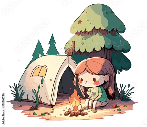 Cute, kawaii, zelt, camping, pfadfinder, scouts, children, adventure, nature, outdoor, survival, camp, campfire, woods, tree, forest, kids, kinder, kinderbuch, kinderzeichnung, kinder, illustration, 