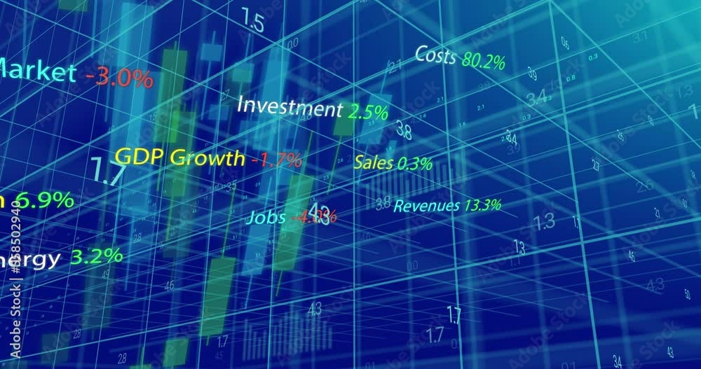Animation of business text and data processing over grid Animation of business text and data processing over grid