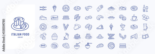 Italian Food vector icon set, fast food and Pastry, desserts, breakfast and lunch snacks vector