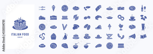 Italian Food vector icon set, fast food and Pastry, desserts, breakfast and lunch snacks vector