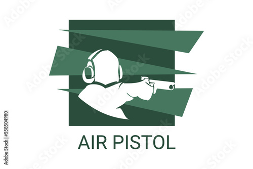 air pistol sport vector line icon. an athlete posing for a shot. sport pictogram, vector illustration.