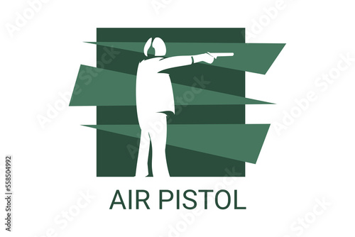 air pistol sport vector line icon. an athlete posing for a shot. sport pictogram, vector illustration.