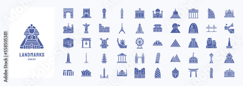 World Landmarks, top tourist attractions icons set
