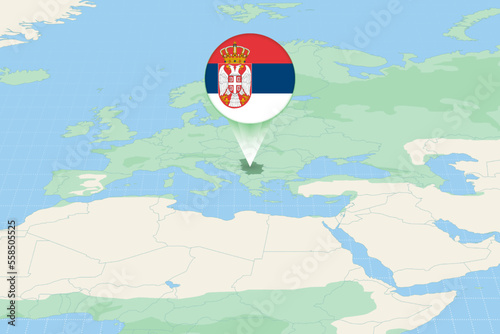 Map illustration of Serbia with the flag. Cartographic illustration of Serbia and neighboring countries.