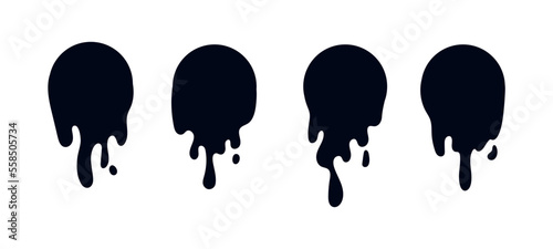 Melte drip circle sticker. Abstract set of cream splash, chocolate or milk drop. Current liquid inks.